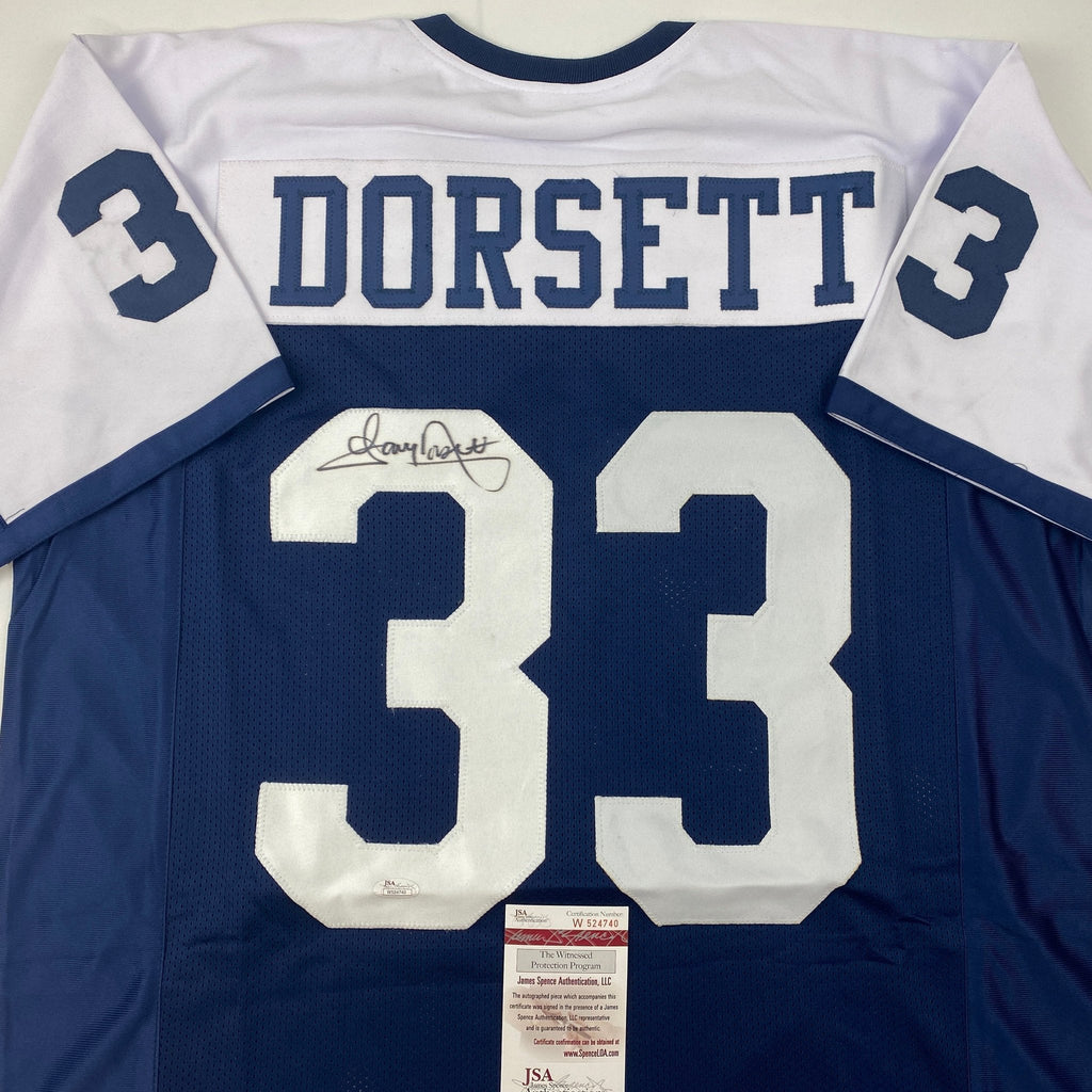 Autographed/Signed Tony Dorsett Dallas Thanksgiving Day Football Jersey JSA COA