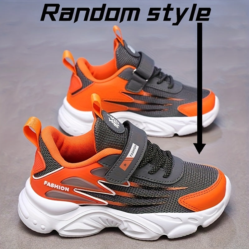 Kids Breathable Mesh Running Shoes — Lightweight Low-Top Sneakers for Boys & Girls, Hook-and-Loop Closure, Striped All-Season EVA Sole