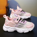 Kids Breathable Mesh Running Shoes — Lightweight Low-Top Sneakers for Boys & Girls, Hook-and-Loop Closure, Striped All-Season EVA Sole