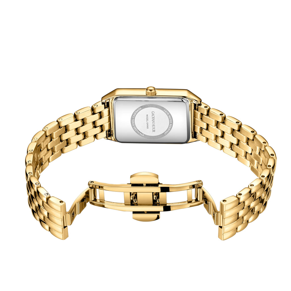 Gold Watches for Women with Vintage Rectangular Case,White Roman Dial,Stainless Steel Band,Adjustment Tool Included,Water Resistant