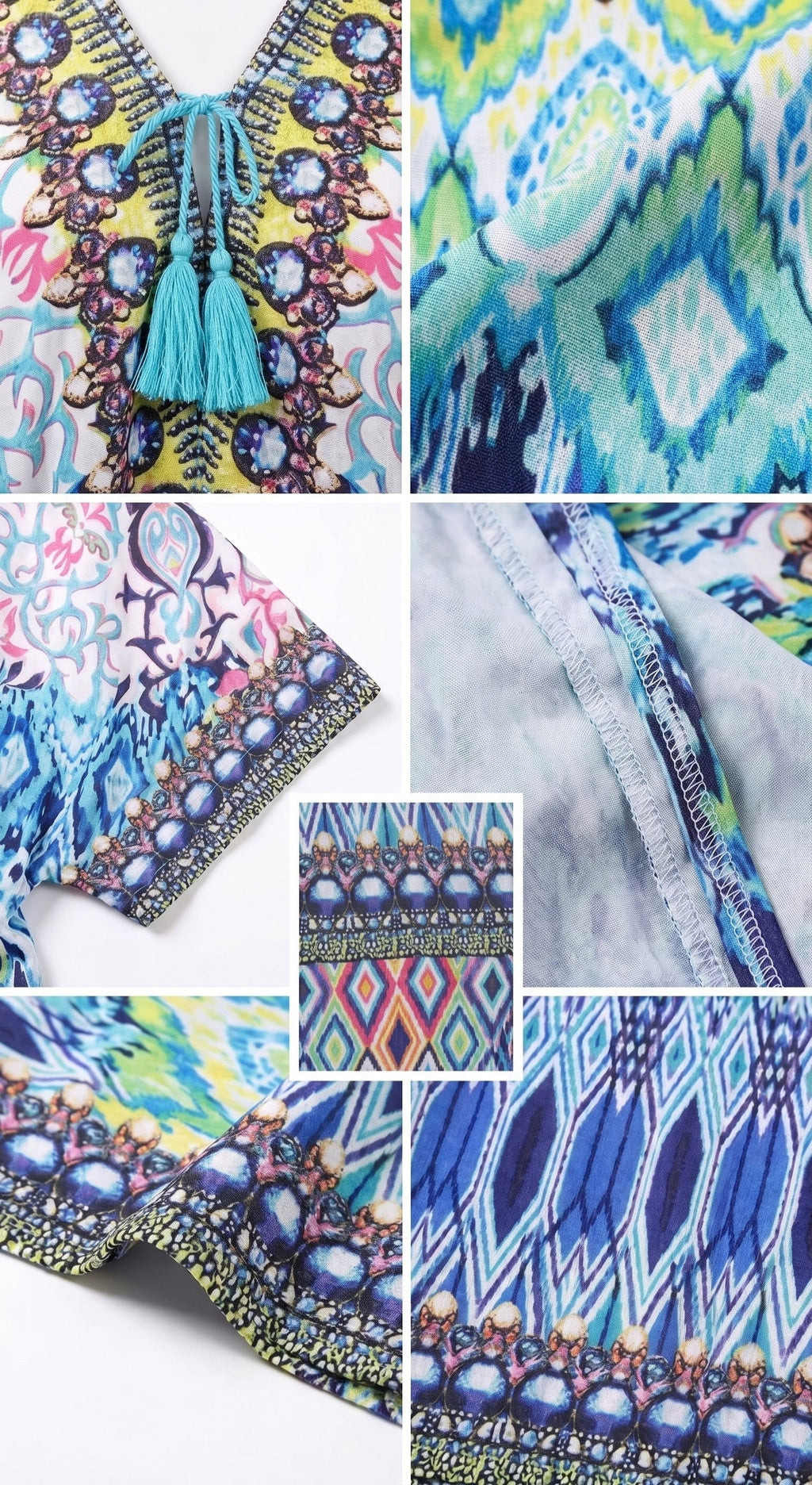 Sakkas Georgettina Flowy Rhinestone V Neck Long Caftan Dress/Cover Up