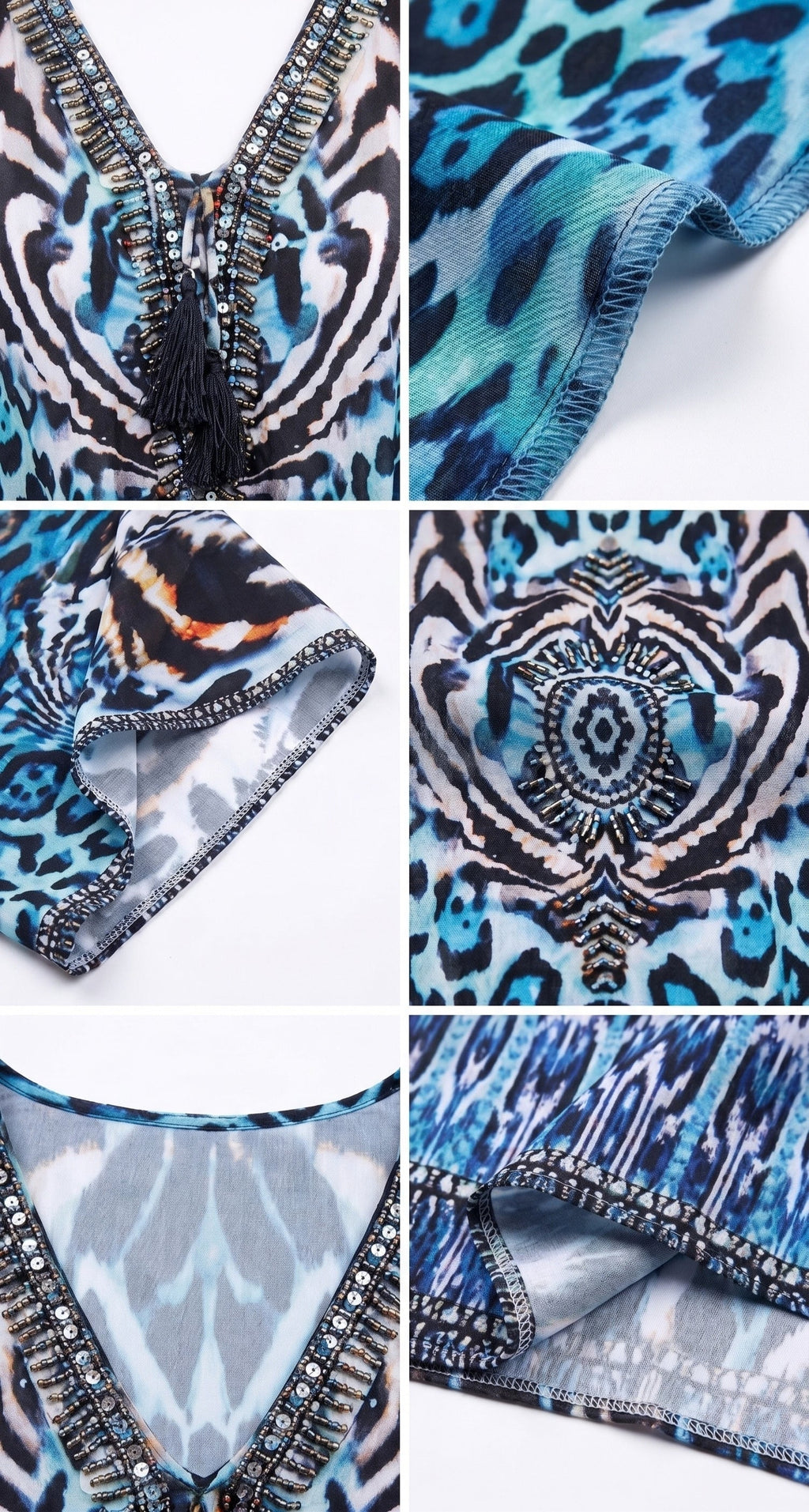 Sakkas Georgettina Flowy Rhinestone V Neck Long Caftan Dress/Cover Up