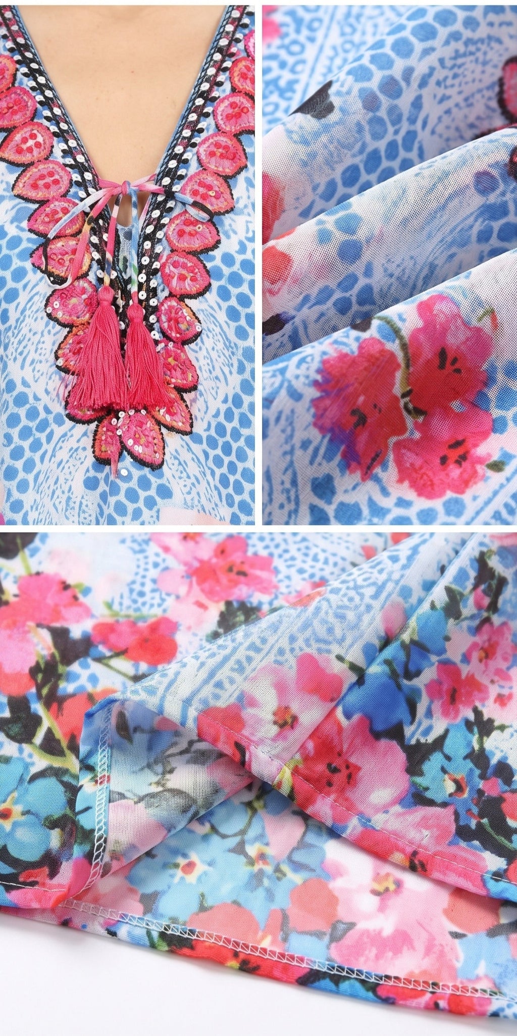 Sakkas Georgettina Flowy Rhinestone V Neck Long Caftan Dress/Cover Up