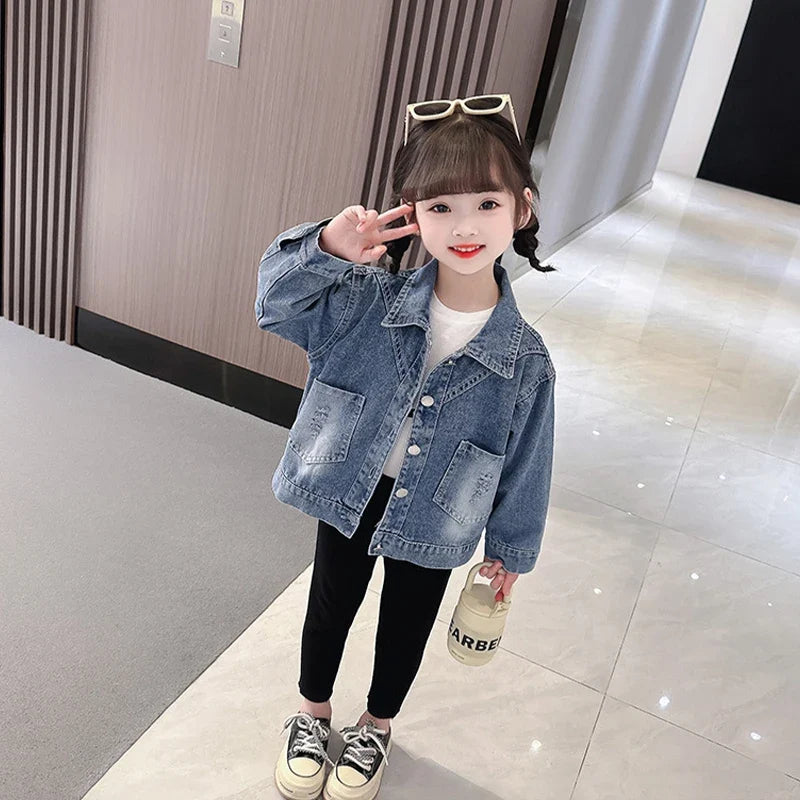 2-7 Years Girls Denim Jackets New Fashion Kids Embroidery Cartoon Rabbit Coat Autumn Children Outerwear Casual Girls Clothes