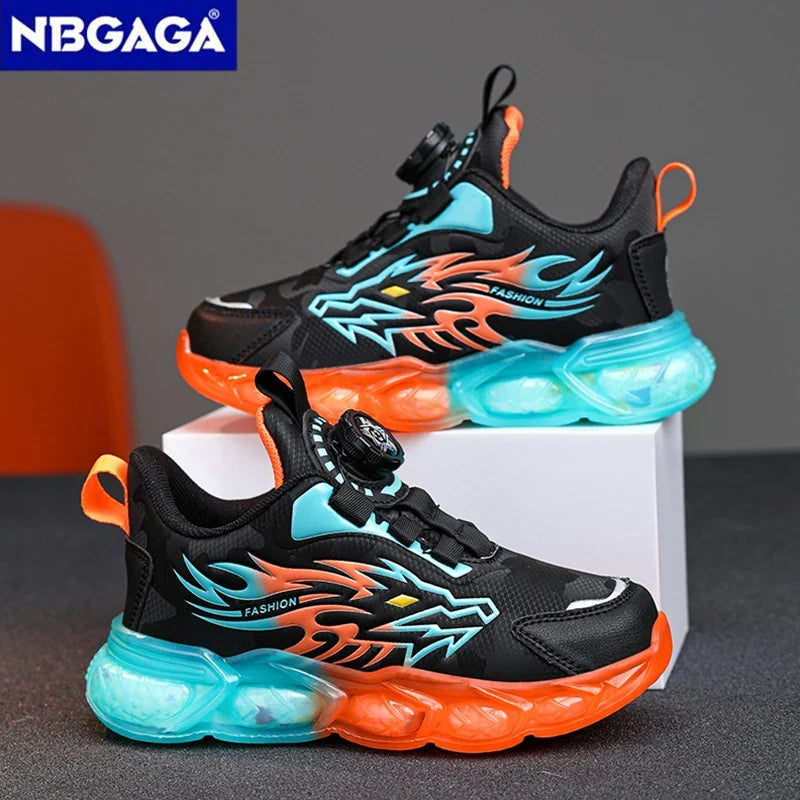 Unisex Kids Anti-Slip Leather Sneakers - Lightweight Dragon Print Running & Casual Shoes (EU 28-39)