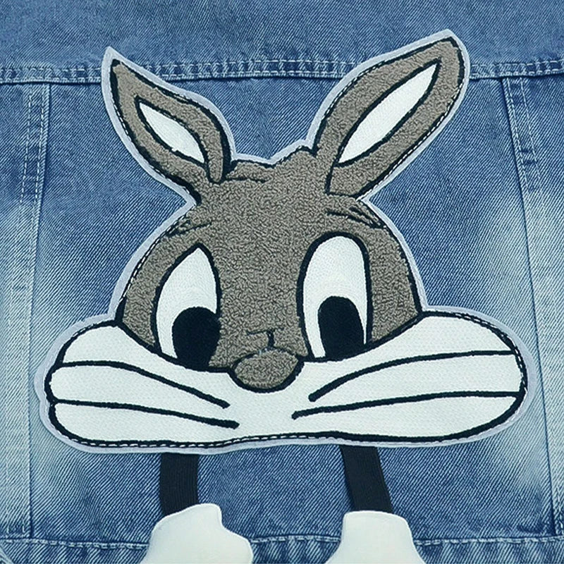 2-7 Years Girls Denim Jackets New Fashion Kids Embroidery Cartoon Rabbit Coat Autumn Children Outerwear Casual Girls Clothes
