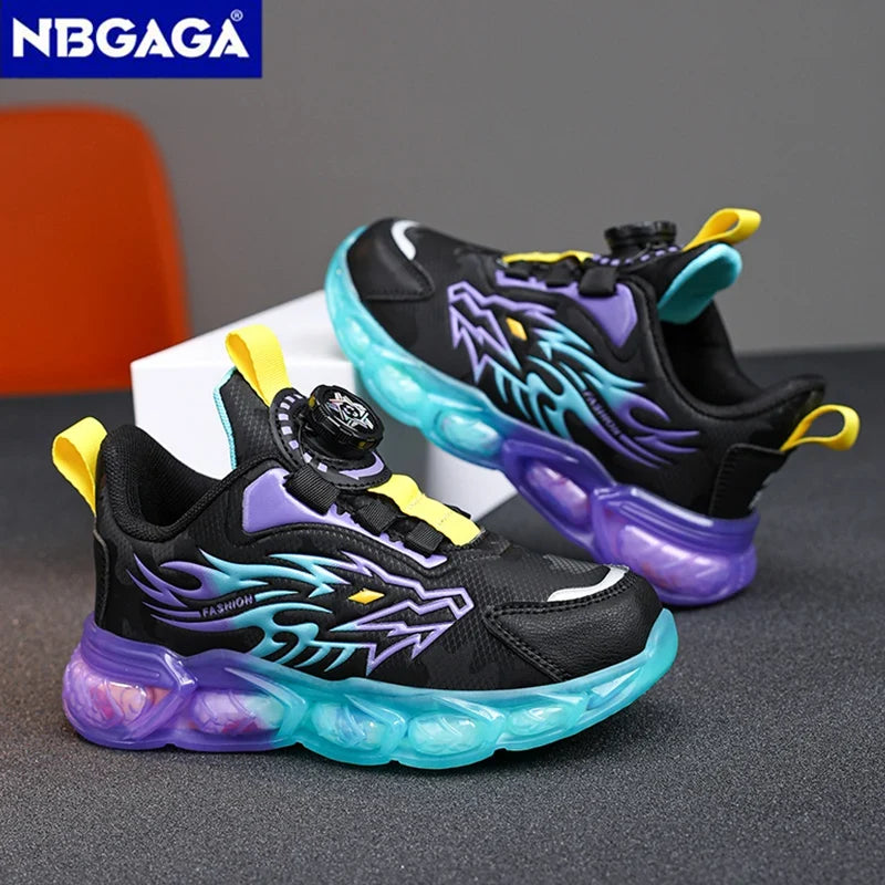 Unisex Kids Anti-Slip Leather Sneakers - Lightweight Dragon Print Running & Casual Shoes (EU 28-39)