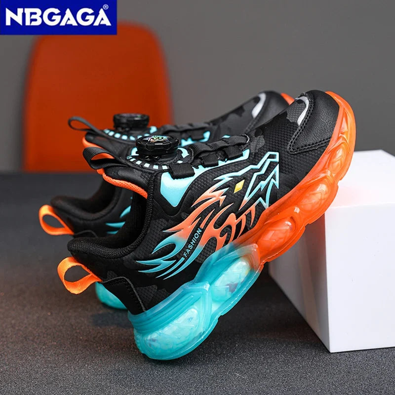 Unisex Kids Anti-Slip Leather Sneakers - Lightweight Dragon Print Running & Casual Shoes (EU 28-39)