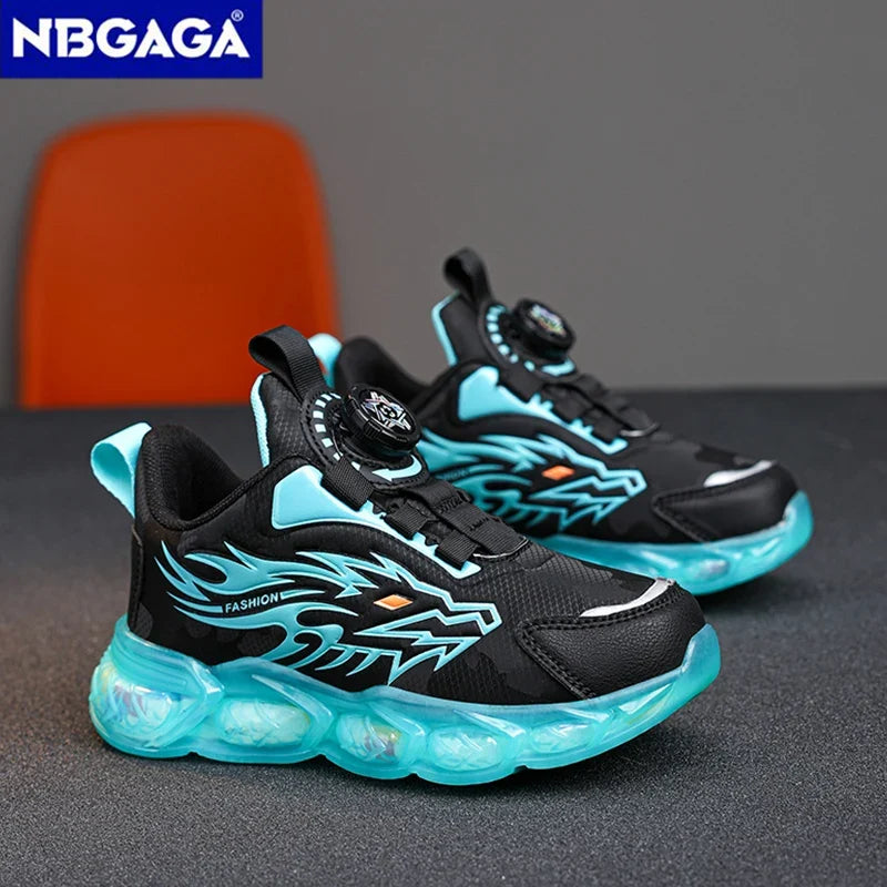 Unisex Kids Anti-Slip Leather Sneakers - Lightweight Dragon Print Running & Casual Shoes (EU 28-39)