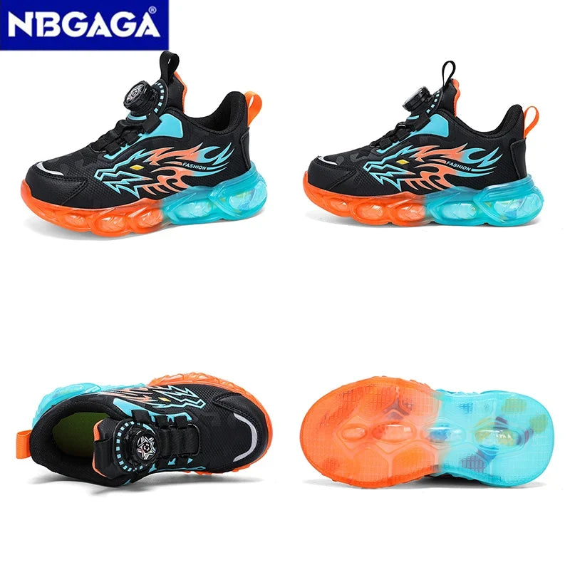 Unisex Kids Anti-Slip Leather Sneakers - Lightweight Dragon Print Running & Casual Shoes (EU 28-39)