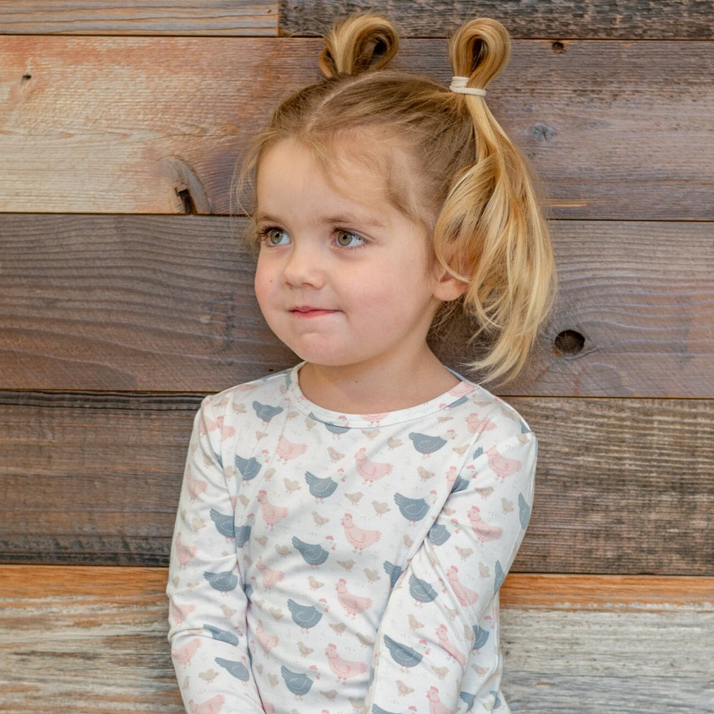 Pink Farm Hens Bamboo Big Kid Pajama