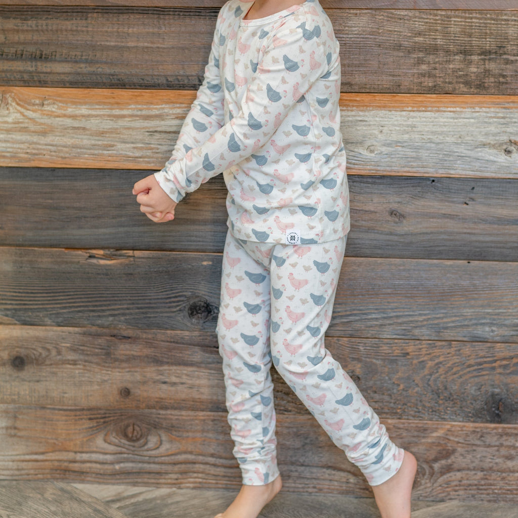 Pink Farm Hens Bamboo Big Kid Pajama