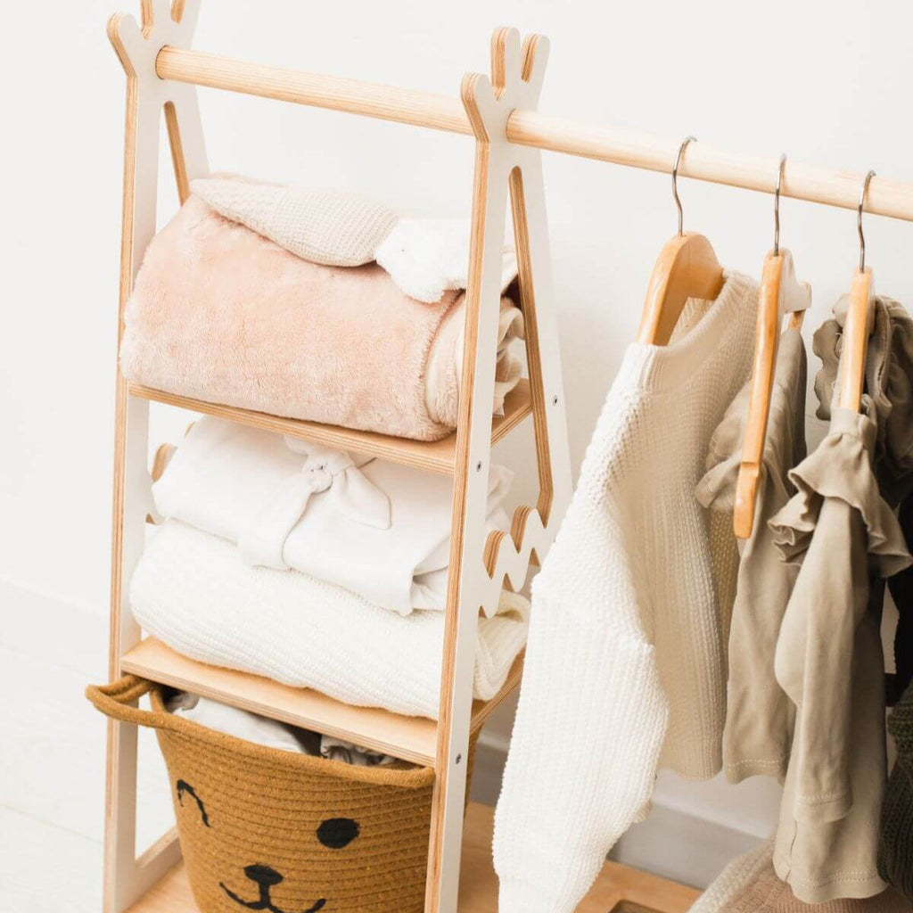Wooden children's clothing rack