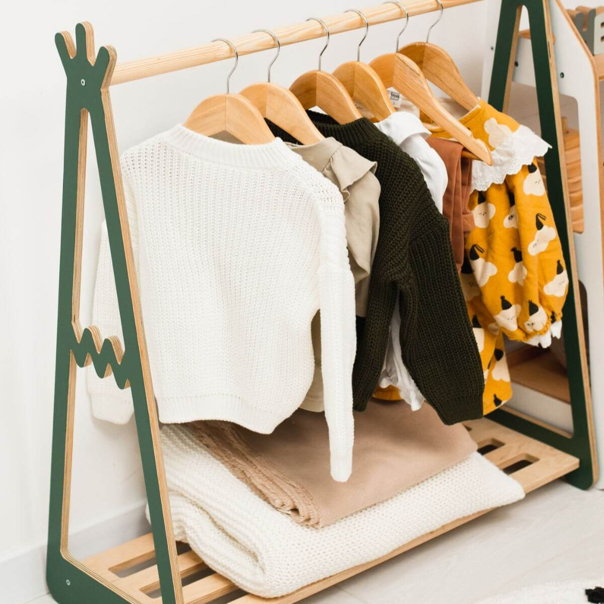 Wooden children's clothing rack