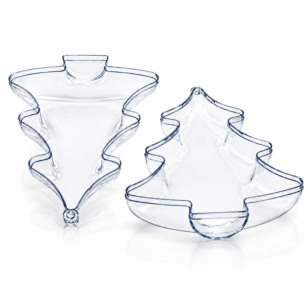 Set of 3 Clear Plastic Christmas Tree Shape Ornaments 4.35 Inches