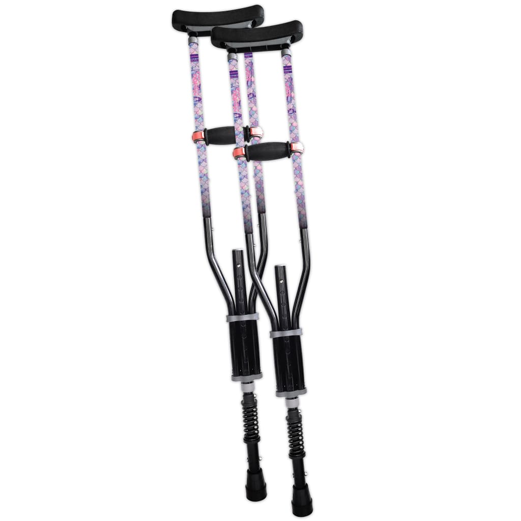Adjustable Spring Cushion Crutches Perfect for Sports Injuries and Travel - Heights 4'7" to 6'6" - Adjust to 22" for Travel - Choice of Colors