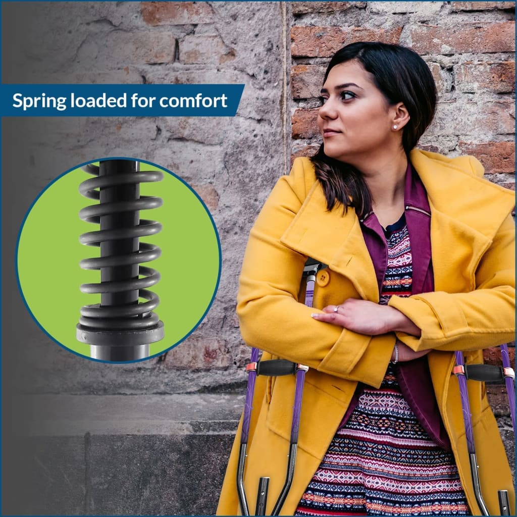 Adjustable Spring Cushion Crutches Perfect for Sports Injuries and Travel - Heights 4'7" to 6'6" - Adjust to 22" for Travel - Choice of Colors